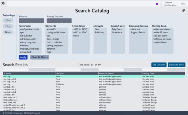 IP lifecycle management IPLM - catalog search
